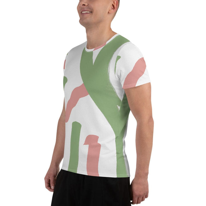 Mens Stretch Fit Athletic Sports T-shirt - Green Mauve Abstract Brush