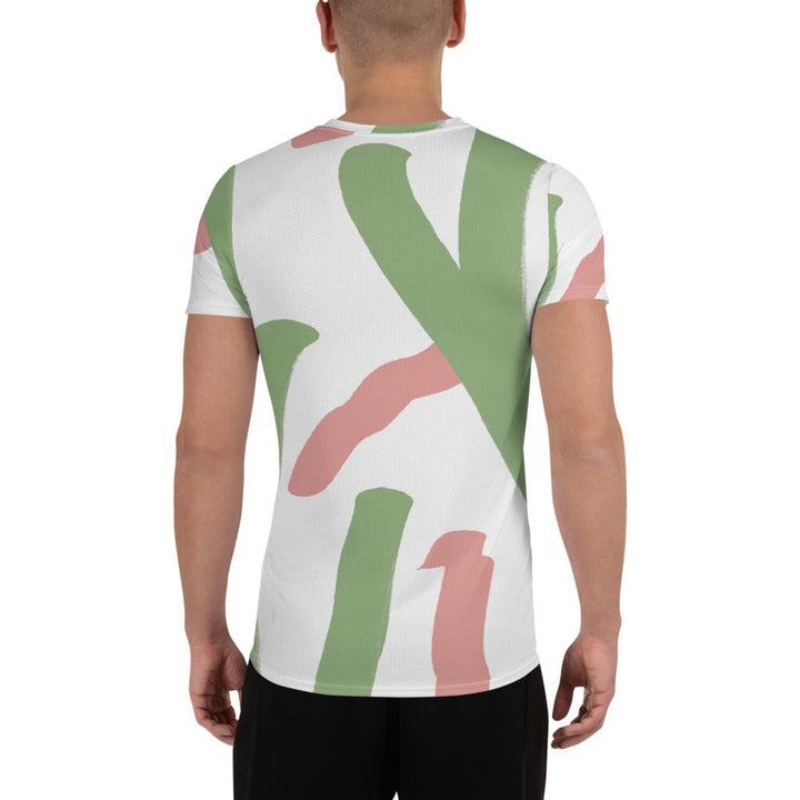 Mens Stretch Fit Athletic Sports T-shirt - Green Mauve Abstract Brush
