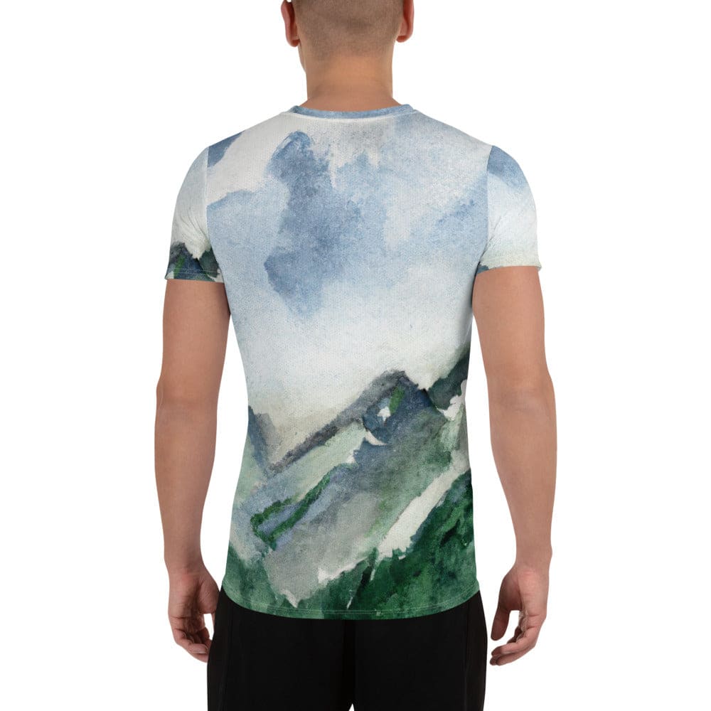 Mens Stretch Fit Athletic Sports T-shirt - Green Mountainside Nature