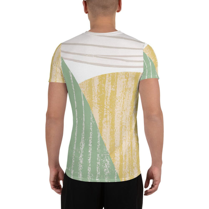 Mens Stretch Fit Athletic Sports T-shirt - Green Textured Boho Pattern
