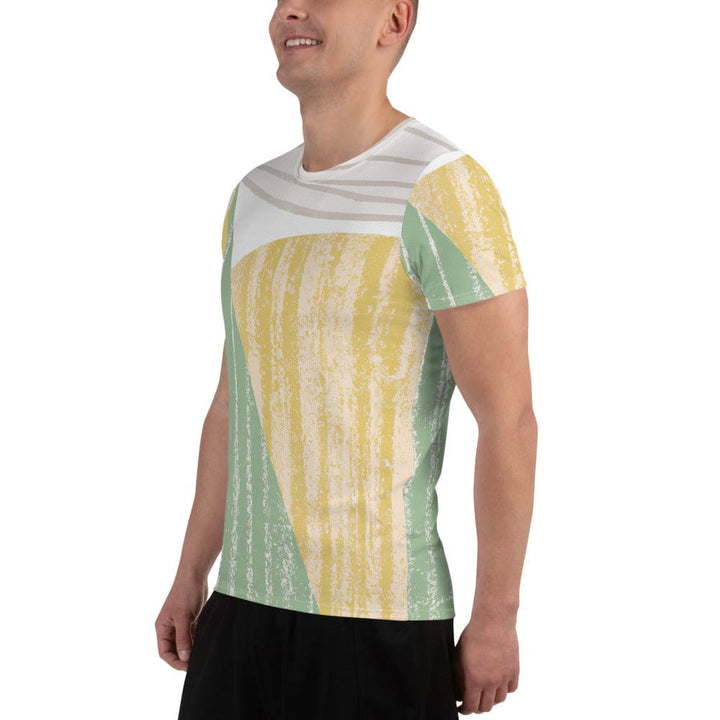 Mens Stretch Fit Athletic Sports T-shirt - Green Textured Boho Pattern