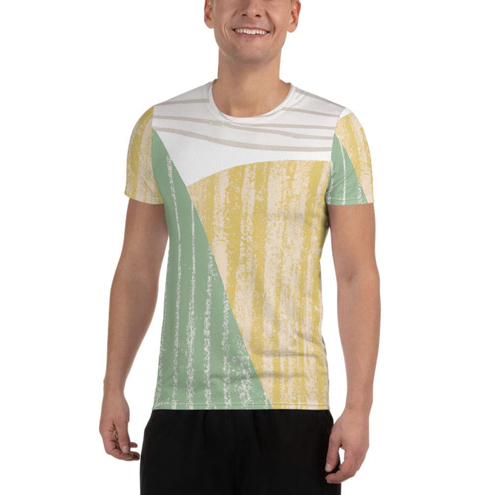 Mens Stretch Fit Athletic Sports T-shirt - Green Textured Boho Pattern