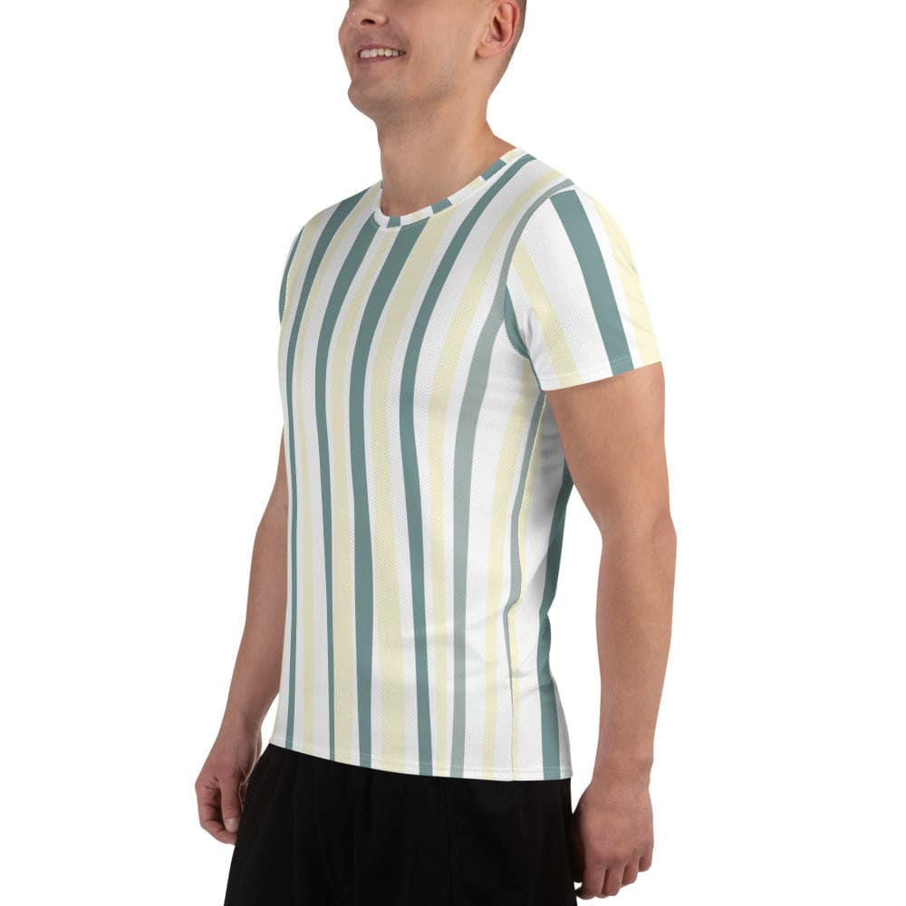 Mens Stretch Fit Athletic Sports T-shirt - Green Yellow Geometric Lines
