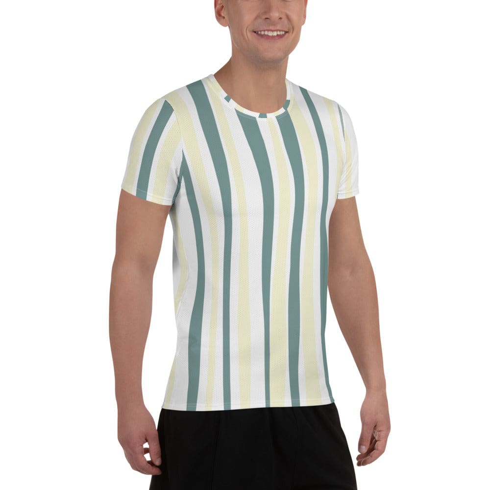 Mens Stretch Fit Athletic Sports T-shirt - Green Yellow Geometric Lines