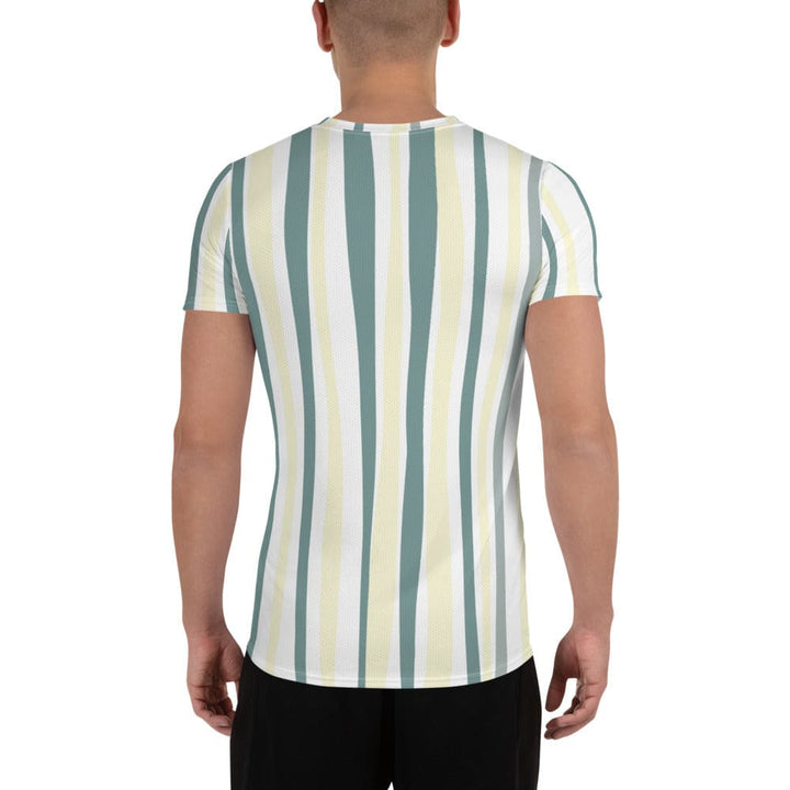 Mens Stretch Fit Athletic Sports T-shirt - Green Yellow Geometric Lines