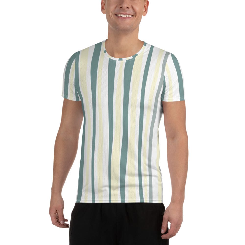 Mens Stretch Fit Athletic Sports T-shirt - Green Yellow Geometric Lines