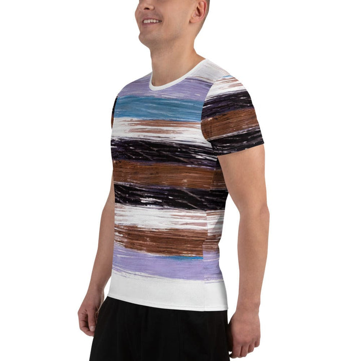 Mens Stretch Fit Athletic Sports T-shirt - Lavender Black Brown Rustic