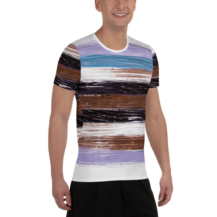 Mens Stretch Fit Athletic Sports T-shirt - Lavender Black Brown Rustic