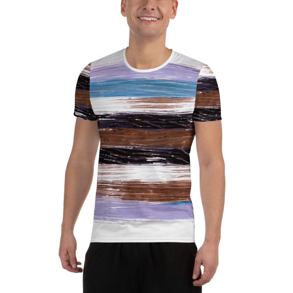 Mens Stretch Fit Athletic Sports T-shirt - Lavender Black Brown Rustic