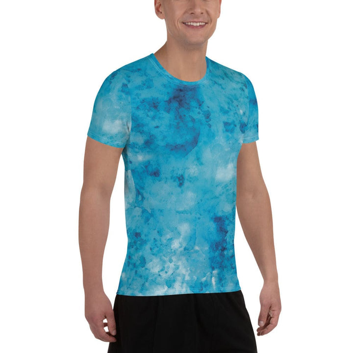 Mens Stretch Fit Athletic Sports T-shirt - Blue Marble Print