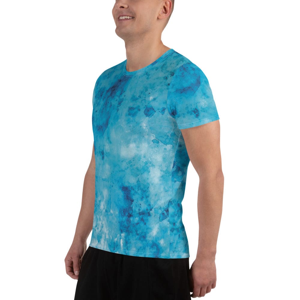 Mens Stretch Fit Athletic Sports T-shirt - Blue Marble Print