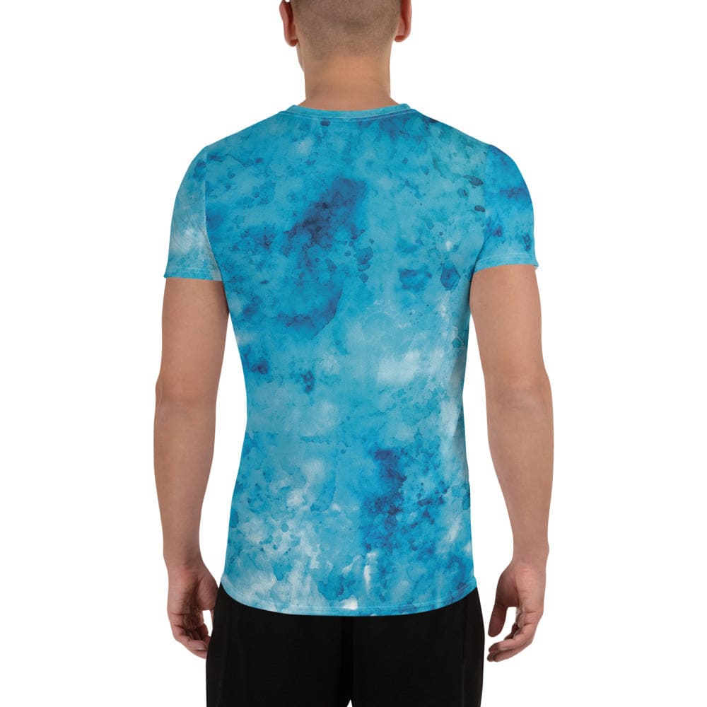 Mens Stretch Fit Athletic Sports T-shirt - Blue Marble Print