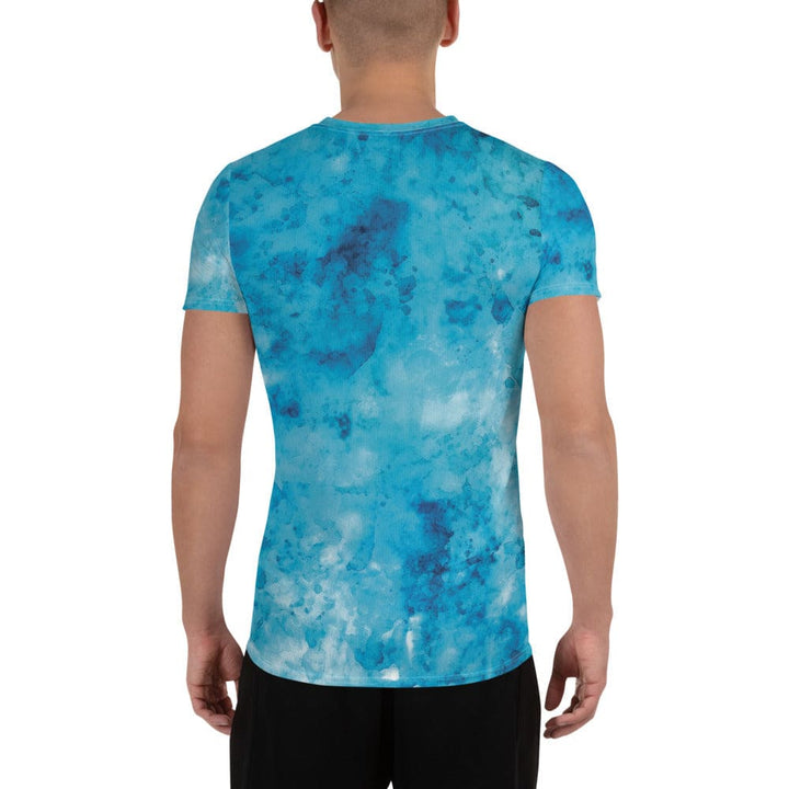 Mens Stretch Fit Athletic Sports T-shirt - Blue Marble Print