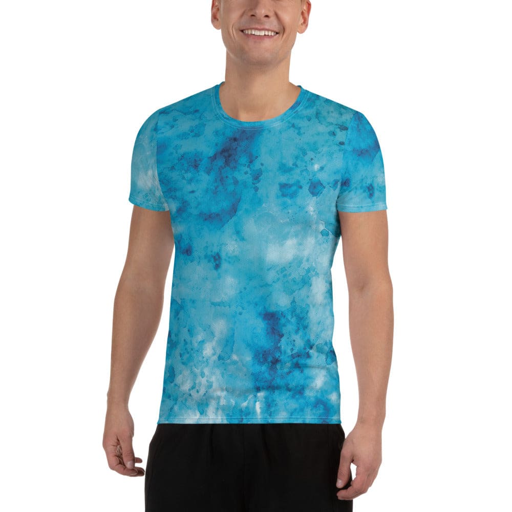 Mens Stretch Fit Athletic Sports T-shirt - Blue Marble Print