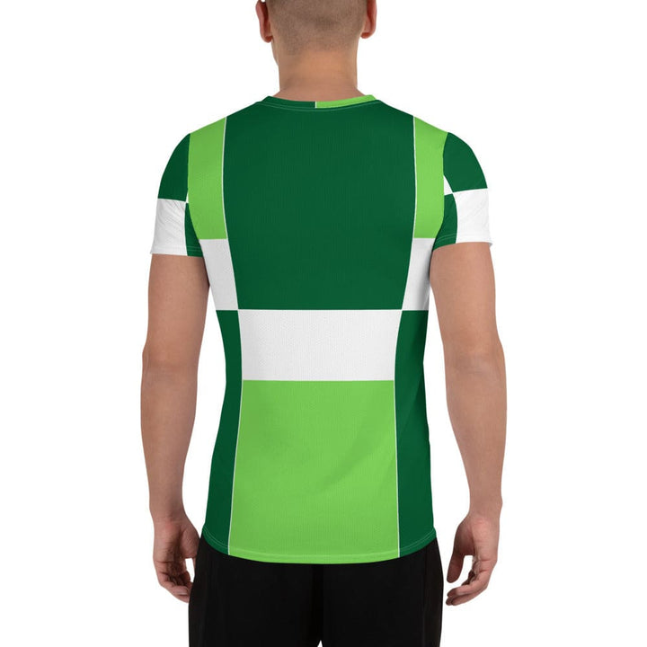 Mens Stretch Fit Athletic Sports T-shirt - Green White Colorblock Grid