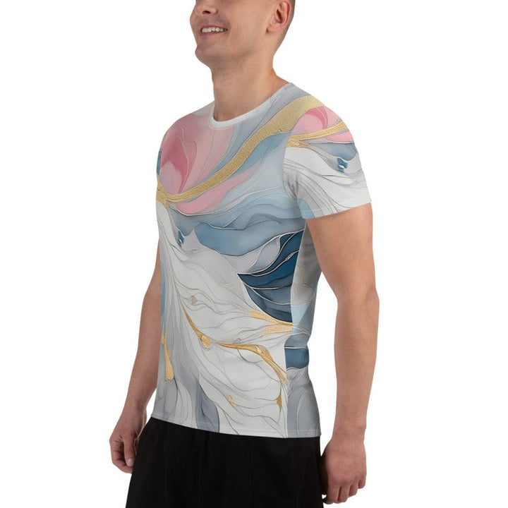 Mens Stretch Fit Athletic Sports T-shirt - Marble Cloud of Grey Pink