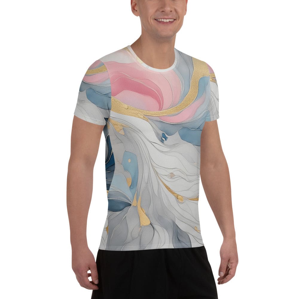 Mens Stretch Fit Athletic Sports T-shirt - Marble Cloud of Grey Pink