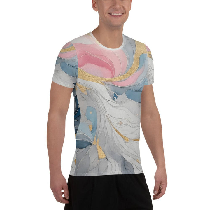 Mens Stretch Fit Athletic Sports T-shirt - Marble Cloud of Grey Pink