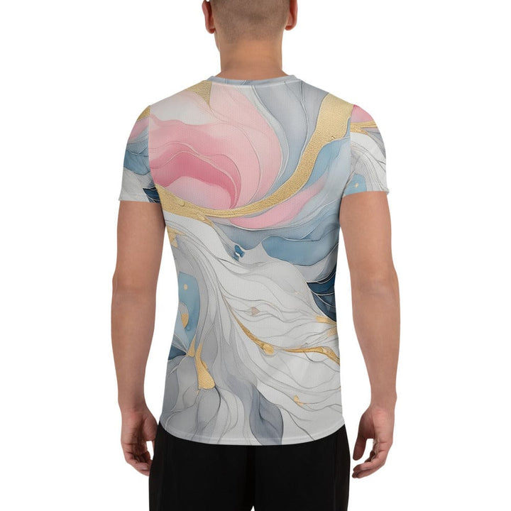 Mens Stretch Fit Athletic Sports T-shirt - Marble Cloud of Grey Pink
