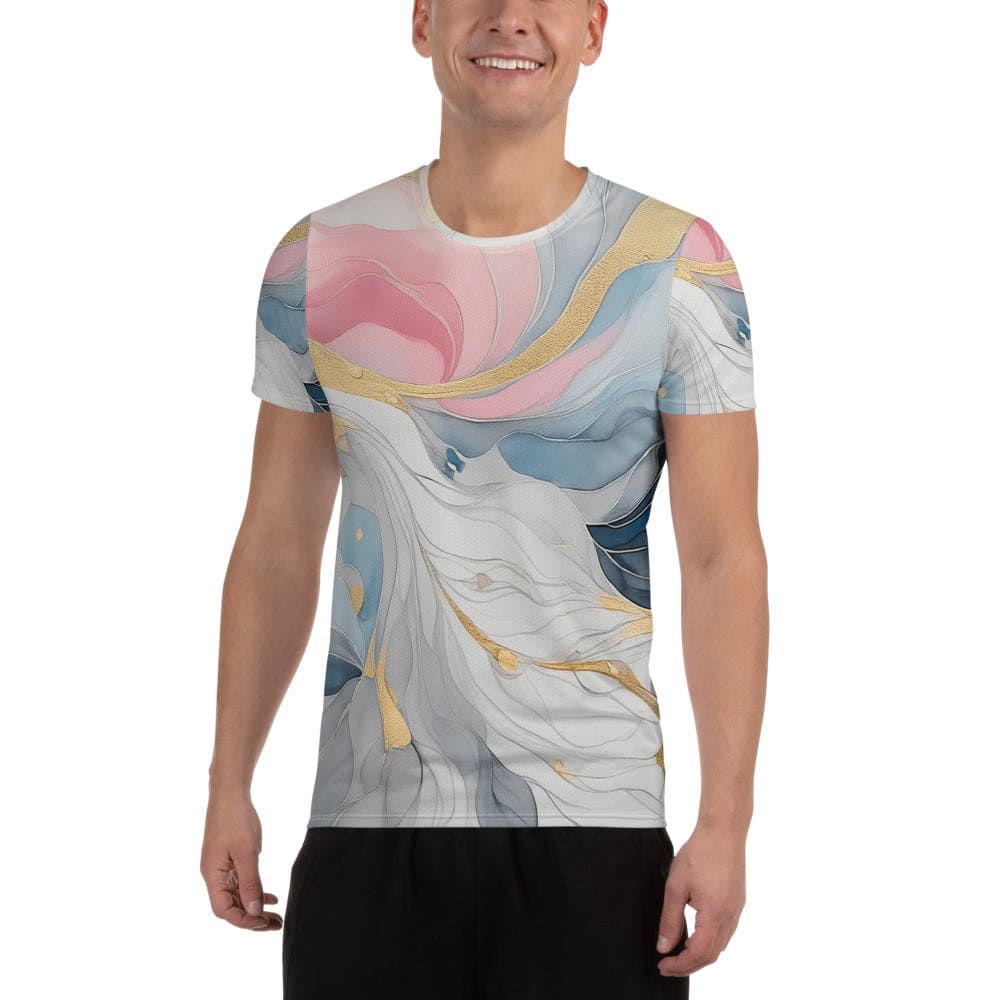 Mens Stretch Fit Athletic Sports T-shirt - Marble Cloud of Grey Pink