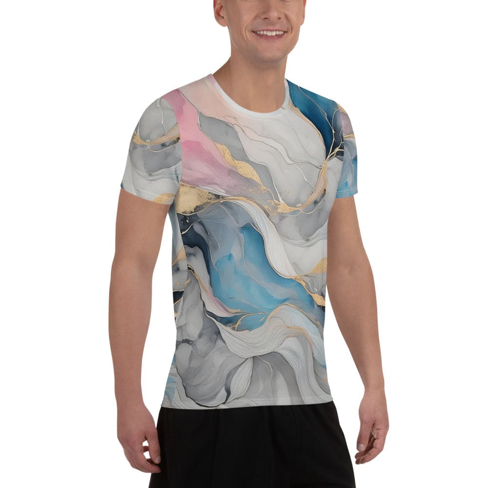 Mens Stretch Fit Athletic Sports T-shirt - Marble Cloud of Grey Pink 3