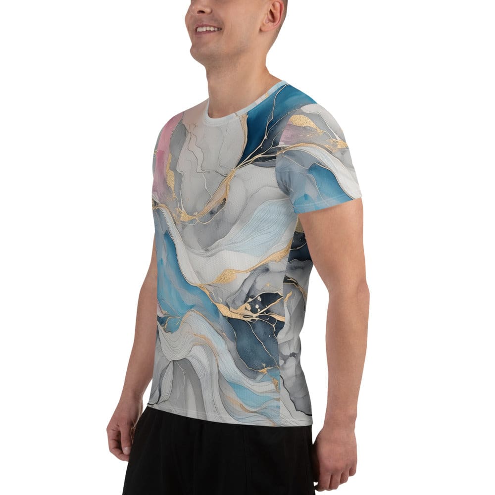 Mens Stretch Fit Athletic Sports T-shirt - Marble Cloud of Grey Pink 3