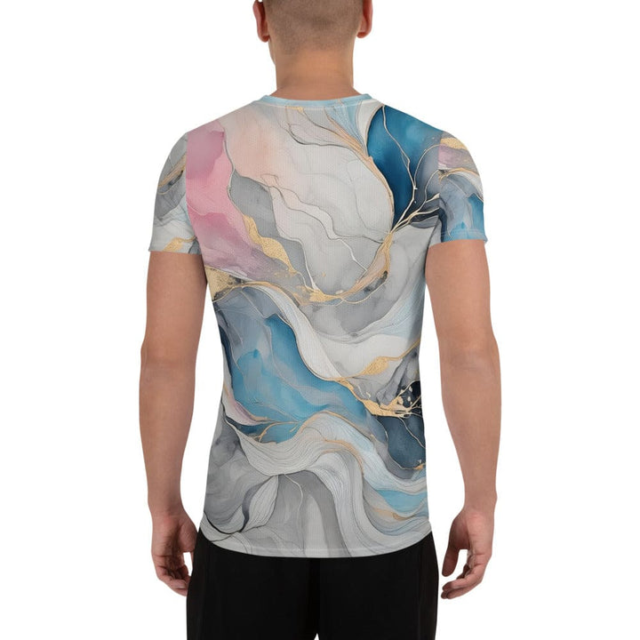 Mens Stretch Fit Athletic Sports T-shirt - Marble Cloud of Grey Pink 3