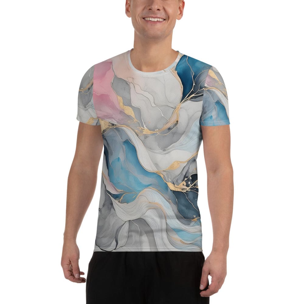 Mens Stretch Fit Athletic Sports T-shirt - Marble Cloud of Grey Pink 3