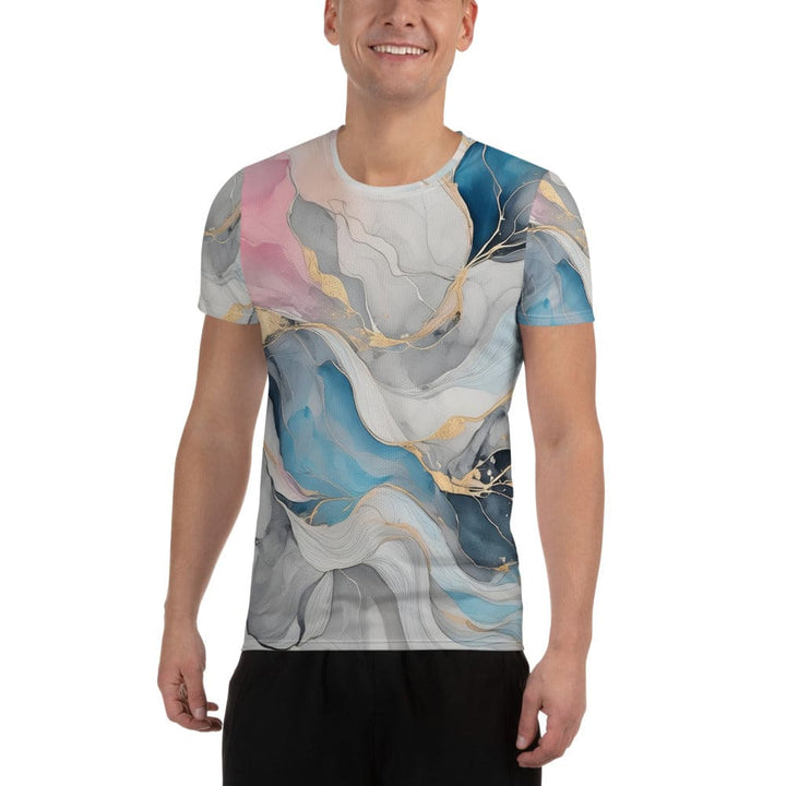 Mens Stretch Fit Athletic Sports T-shirt - Marble Cloud of Grey Pink 3