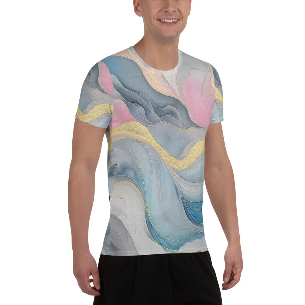 Mens Stretch Fit Athletic Sports T-shirt - Marble Cloud of Grey Pink