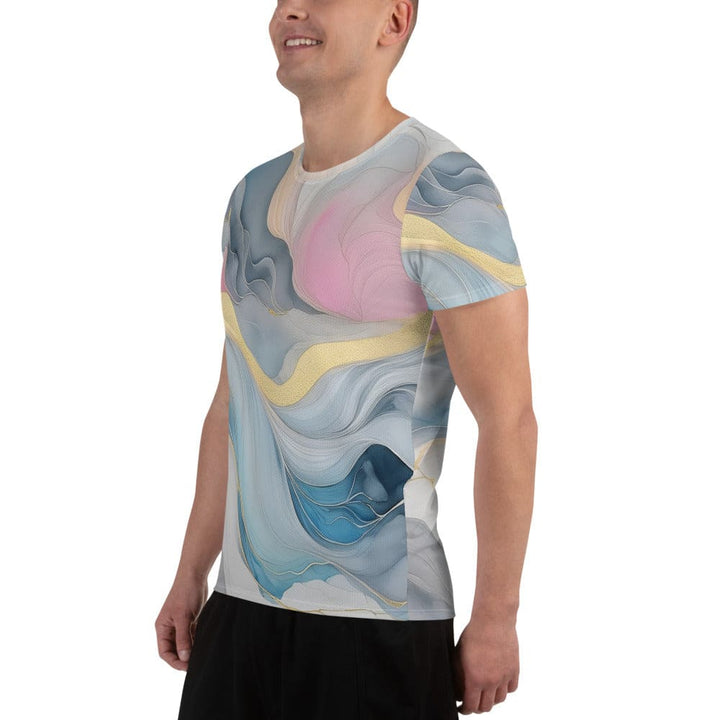 Mens Stretch Fit Athletic Sports T-shirt - Marble Cloud of Grey Pink