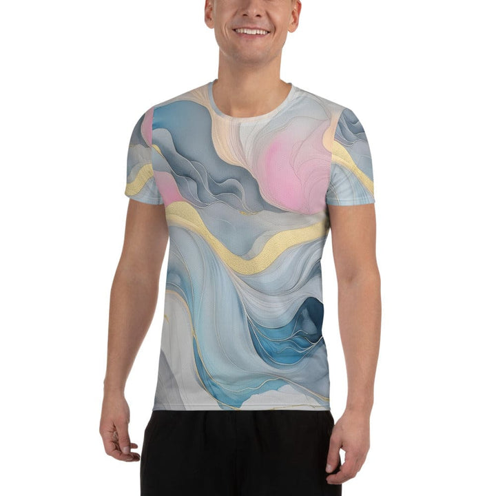 Mens Stretch Fit Athletic Sports T-shirt - Marble Cloud of Grey Pink