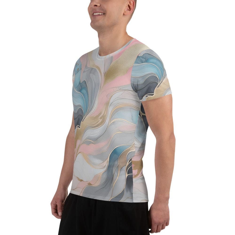 Mens Stretch Fit Athletic Sports T-shirt - Marble Cloud of Grey Pink
