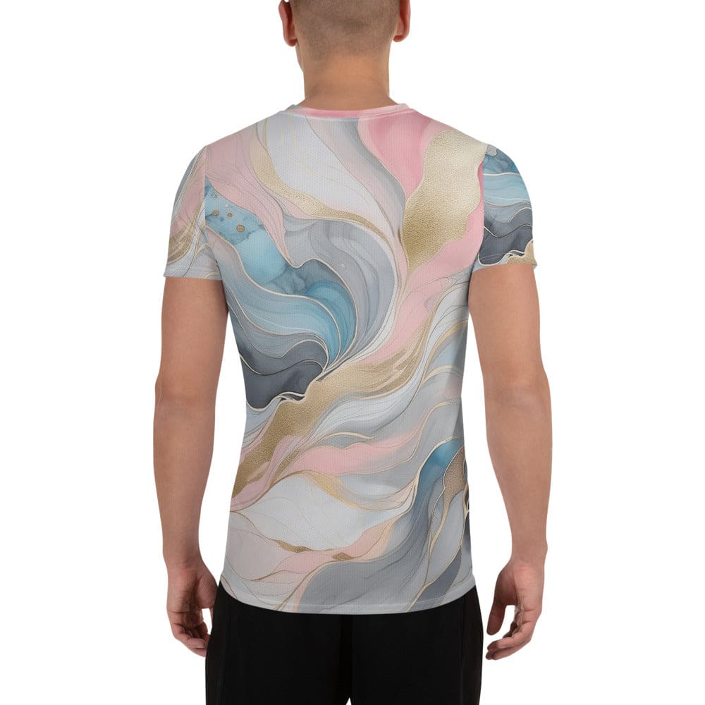 Mens Stretch Fit Athletic Sports T-shirt - Marble Cloud of Grey Pink