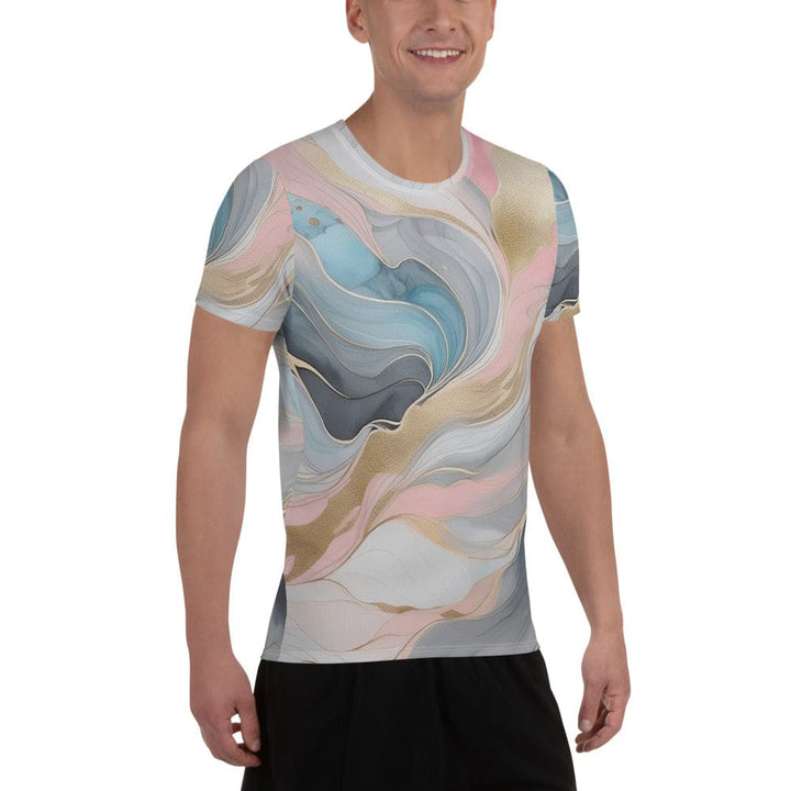 Mens Stretch Fit Athletic Sports T-shirt - Marble Cloud of Grey Pink