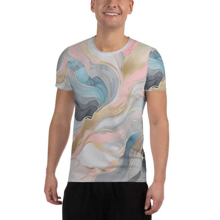 Mens Stretch Fit Athletic Sports T-shirt - Marble Cloud of Grey Pink