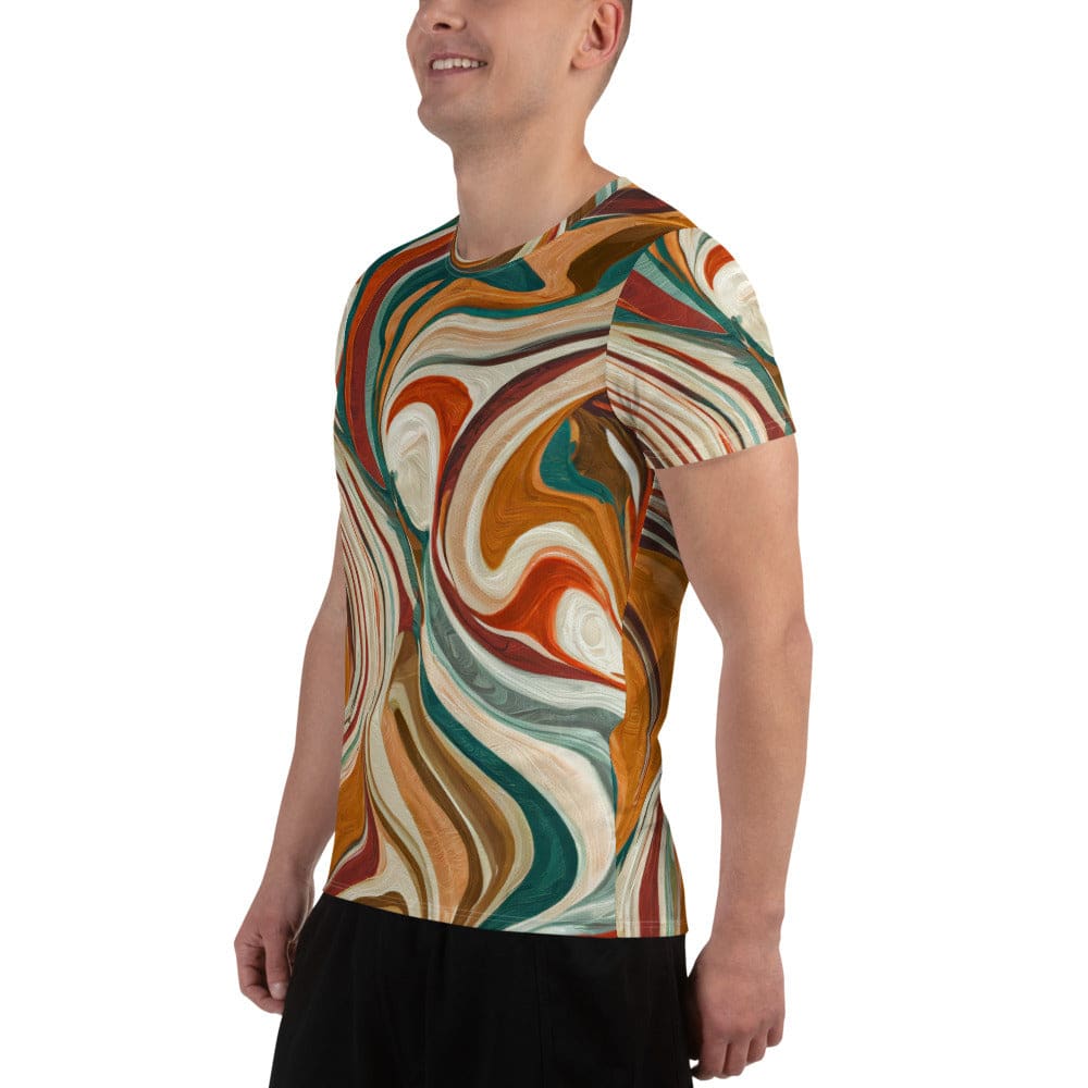 Mens Stretch Fit Athletic Sports T-shirt - Boho Brown Marble Print
