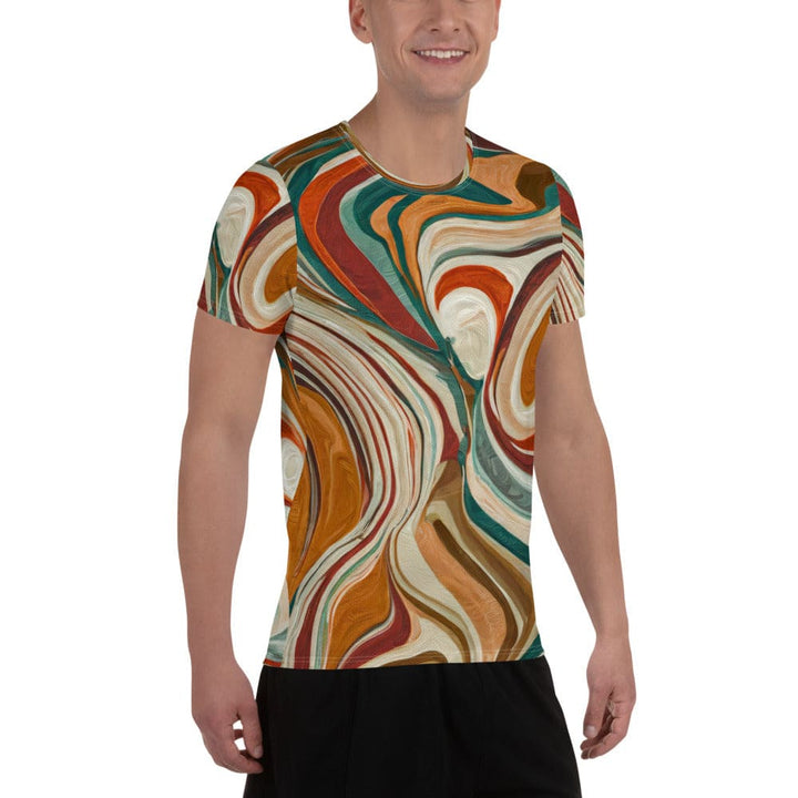 Mens Stretch Fit Athletic Sports T-shirt - Boho Brown Marble Print