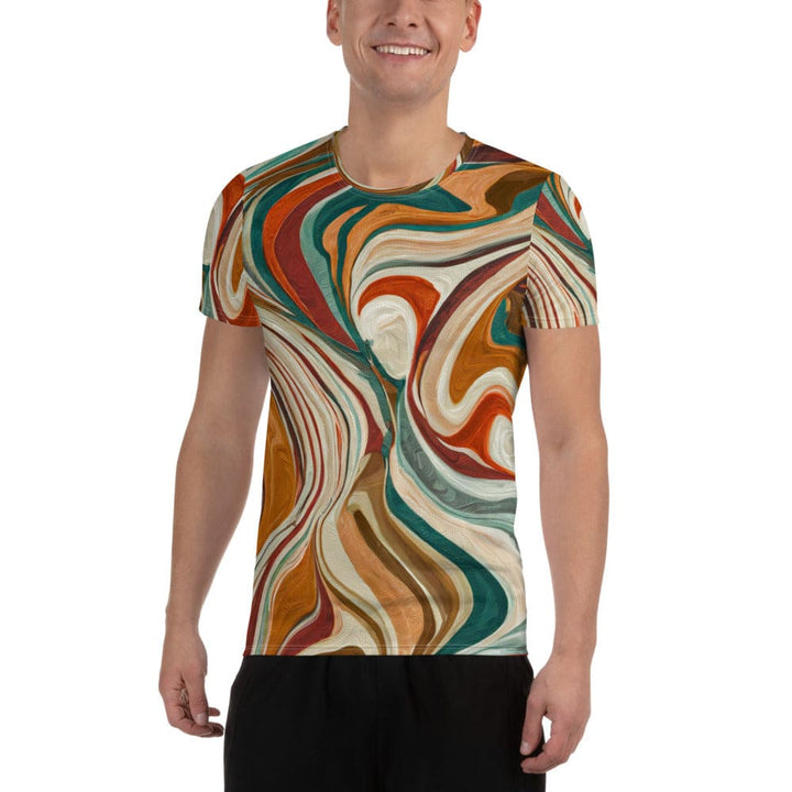 Mens Stretch Fit Athletic Sports T-shirt - Boho Brown Marble Print