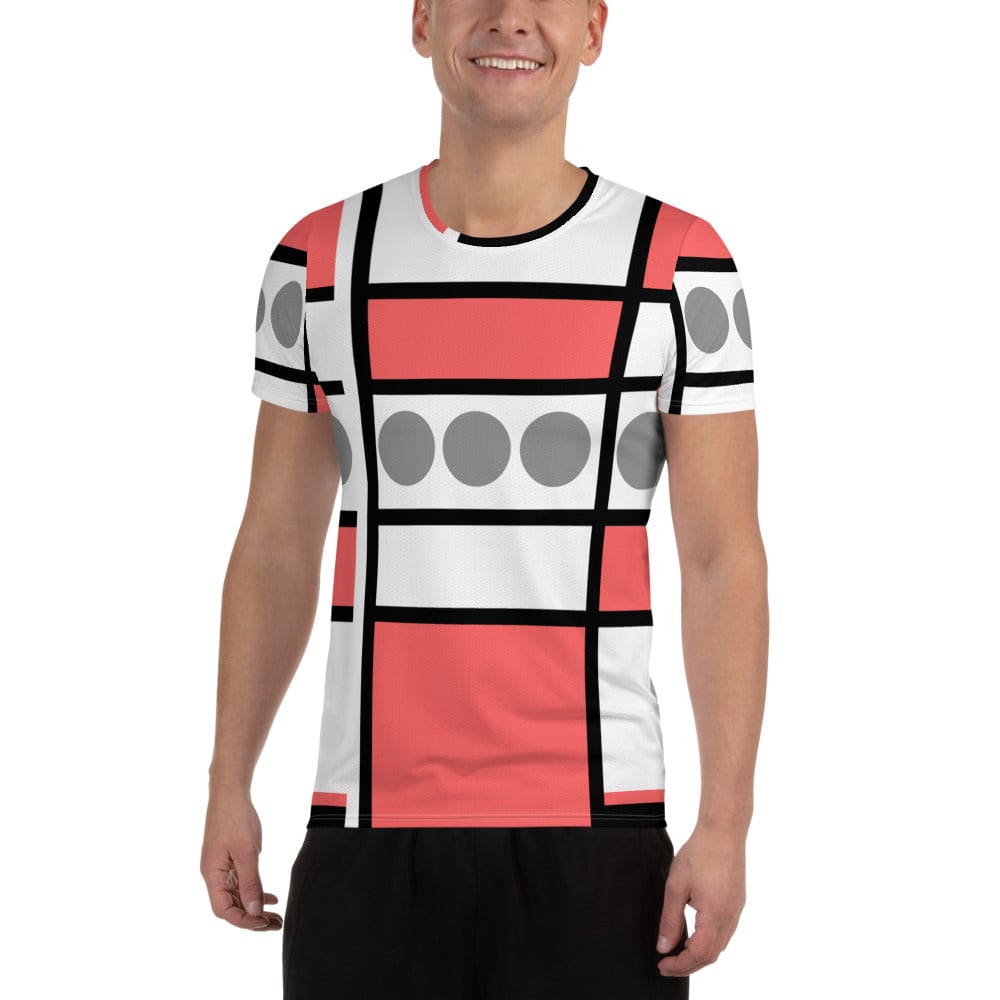 Mens Stretch Fit Athletic Sports T-shirt - Pale Red Print