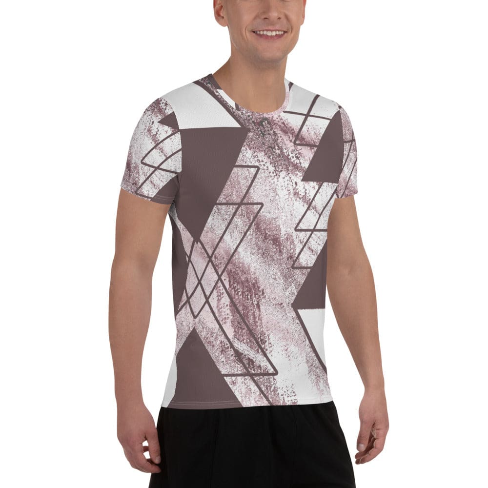 Mens Stretch Fit Athletic Sports T-shirt - Mauve Rose and White