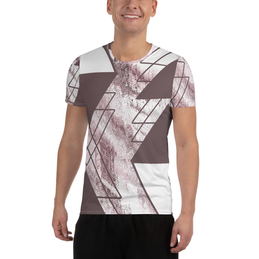 Mens Stretch Fit Athletic Sports T-shirt - Mauve Rose and White
