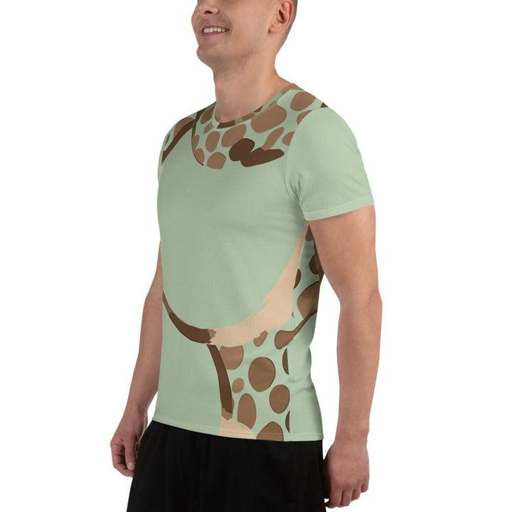 Mens Stretch Fit Athletic Sports T-shirt - Green Beige Spotted Print