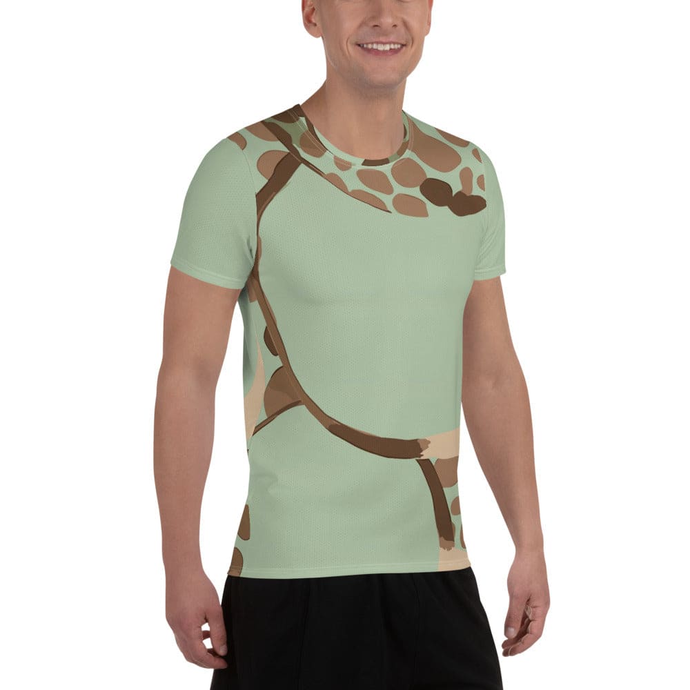 Mens Stretch Fit Athletic Sports T-shirt - Green Beige Spotted Print