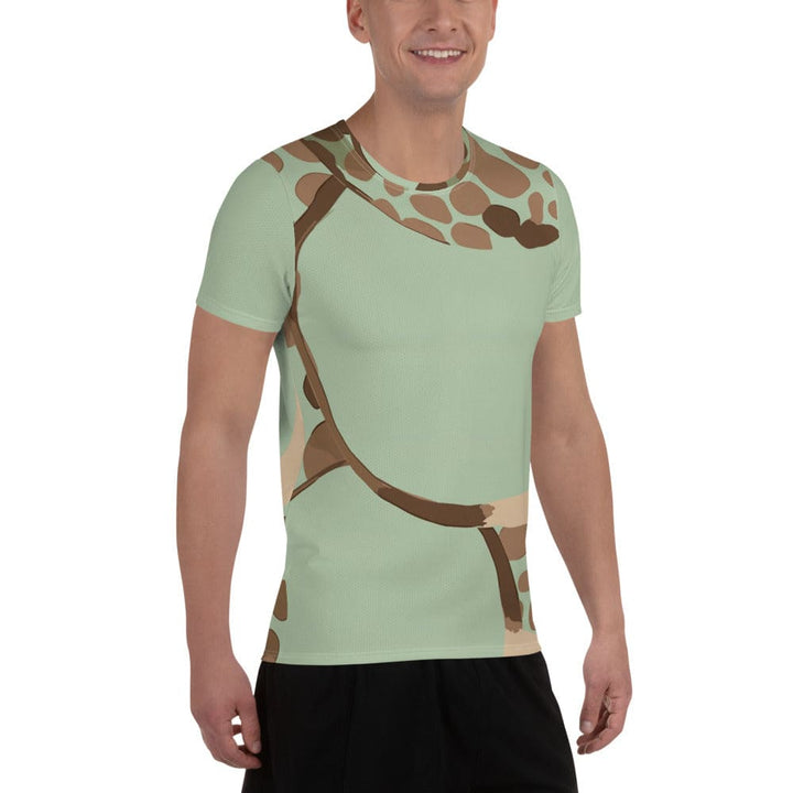 Mens Stretch Fit Athletic Sports T-shirt - Green Beige Spotted Print