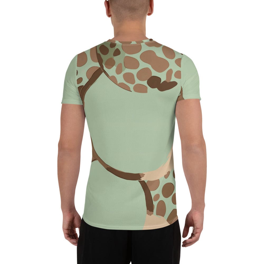Mens Stretch Fit Athletic Sports T-shirt - Green Beige Spotted Print