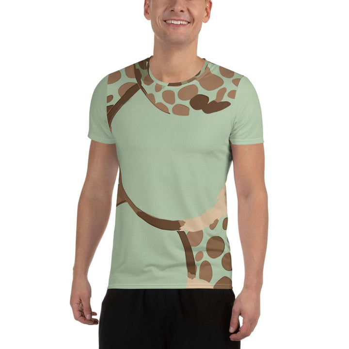 Mens Stretch Fit Athletic Sports T-shirt - Green Beige Spotted Print