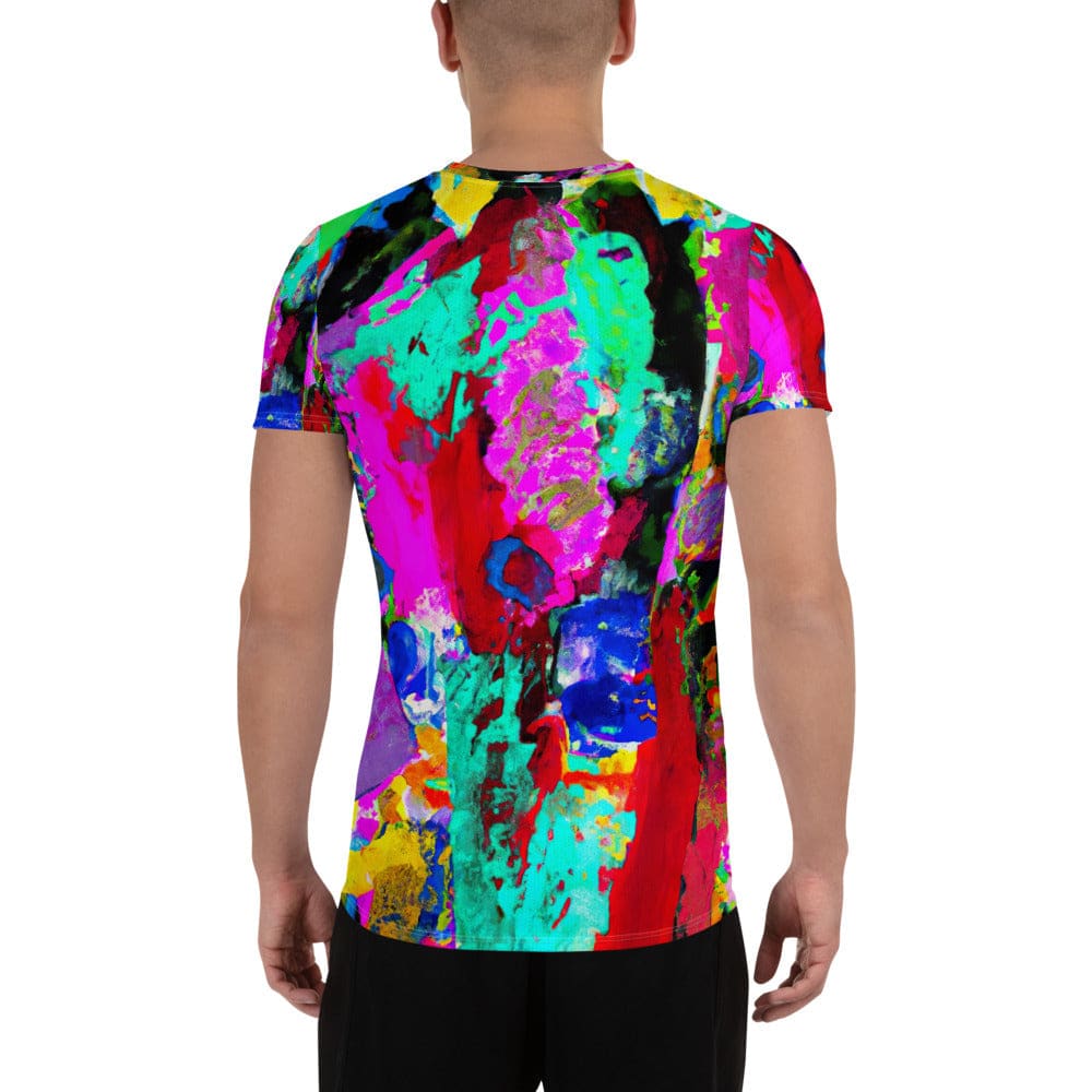 Mens Stretch Fit Athletic Sports T-shirt - Red Multicolor Abstract