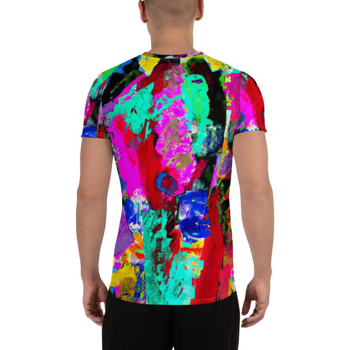 Mens Stretch Fit Athletic Sports T-shirt - Red Multicolor Abstract