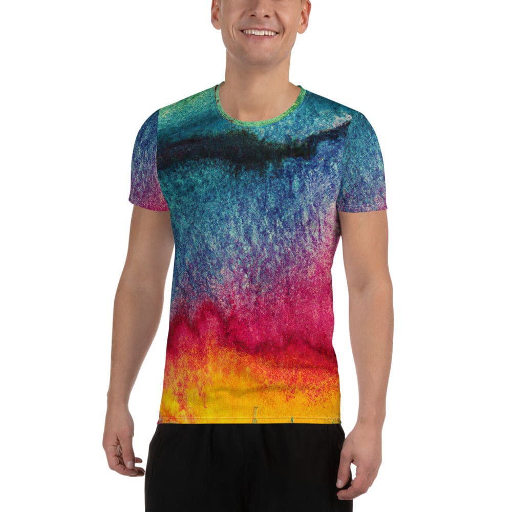Mens Stretch Fit Athletic Sports T-shirt - Multicolor Abstract Pattern